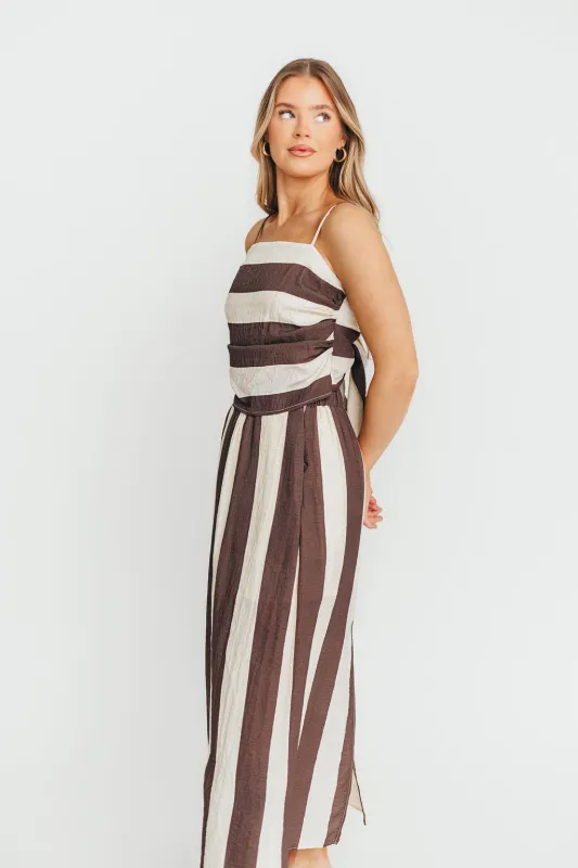 Autumn Tie Back Top and Skirt Set in Brown Stripe sold by Worth Collective