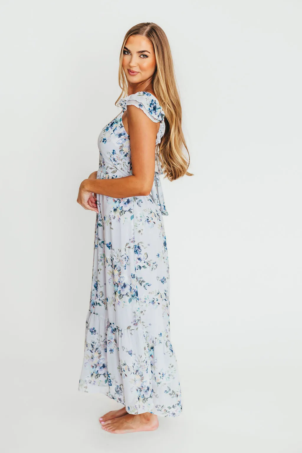 Hazel Open Tie Back Maxi Dress In Purple sold by Worth Collective