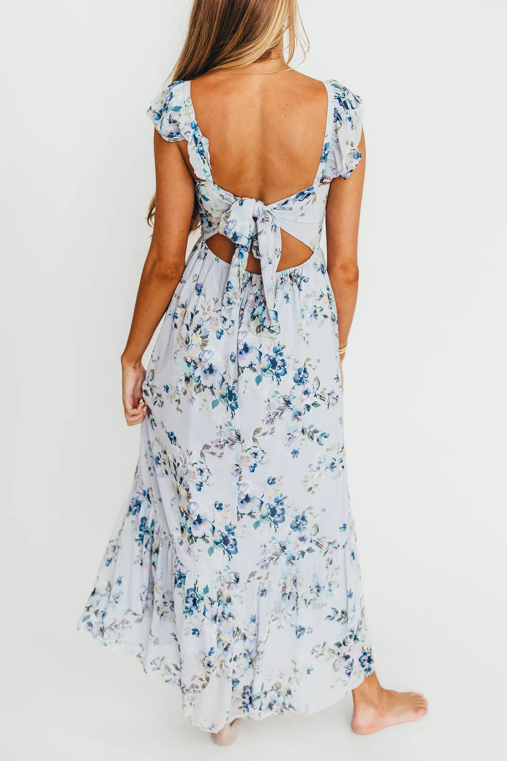 Hazel Open Tie Back Maxi Dress In Purple sold by Worth Collective product image thumbnail 5