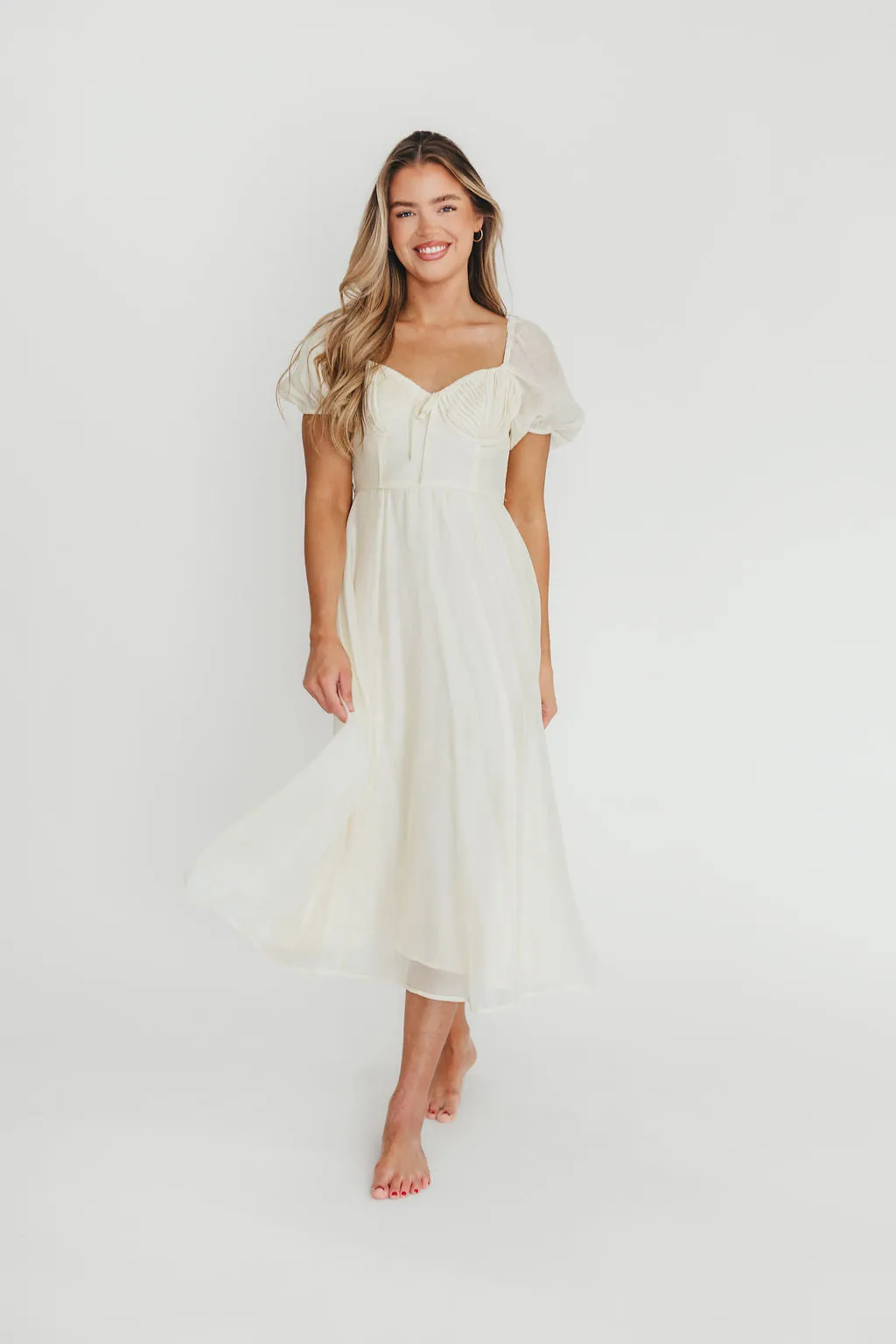 Stevie Bustier Midi Dress in Cream sold by Worth Collective