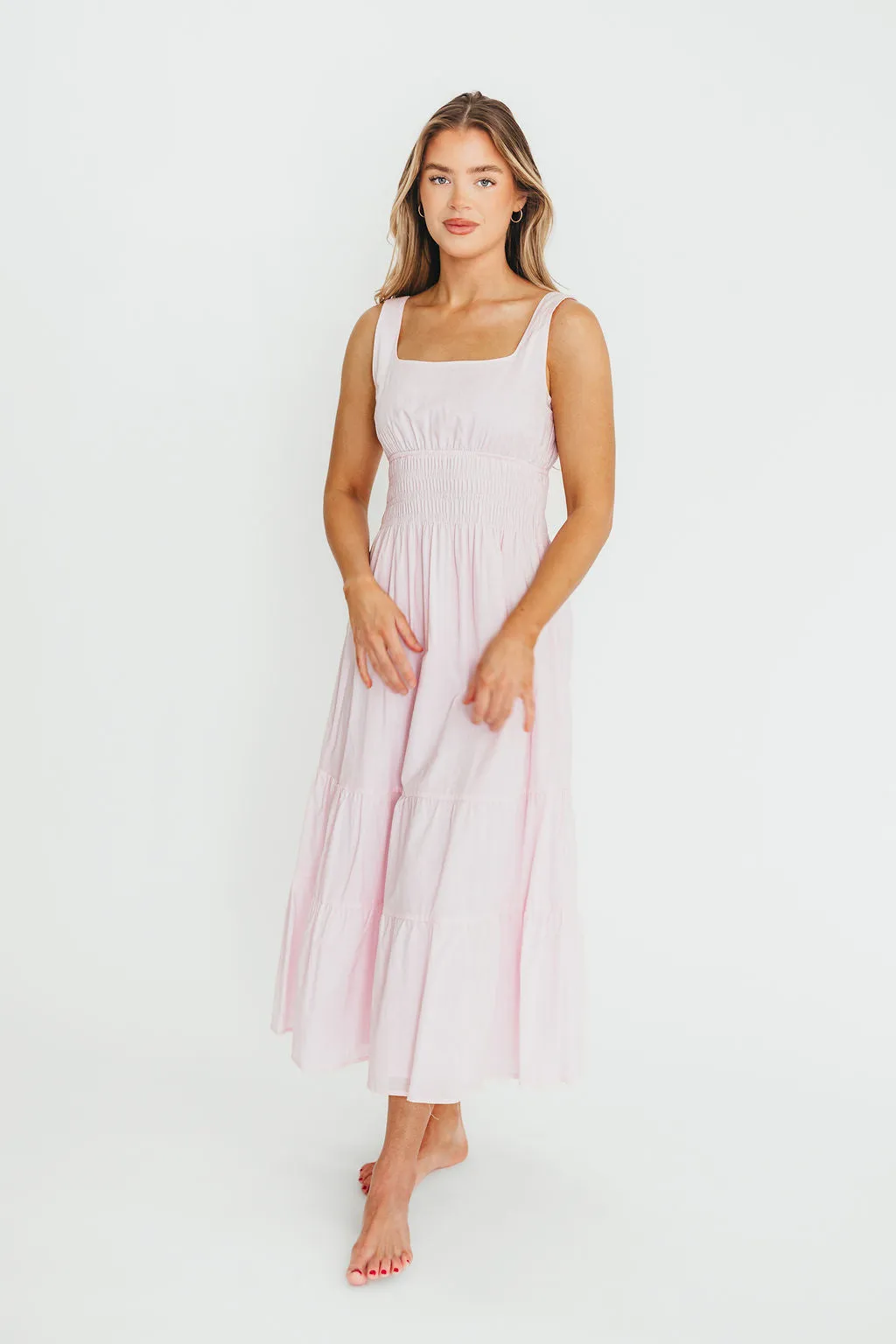 Victoria 100% Cotton Smocked Waist Midi Dress in Light Pink sold by Worth Collective product image thumbnail 3