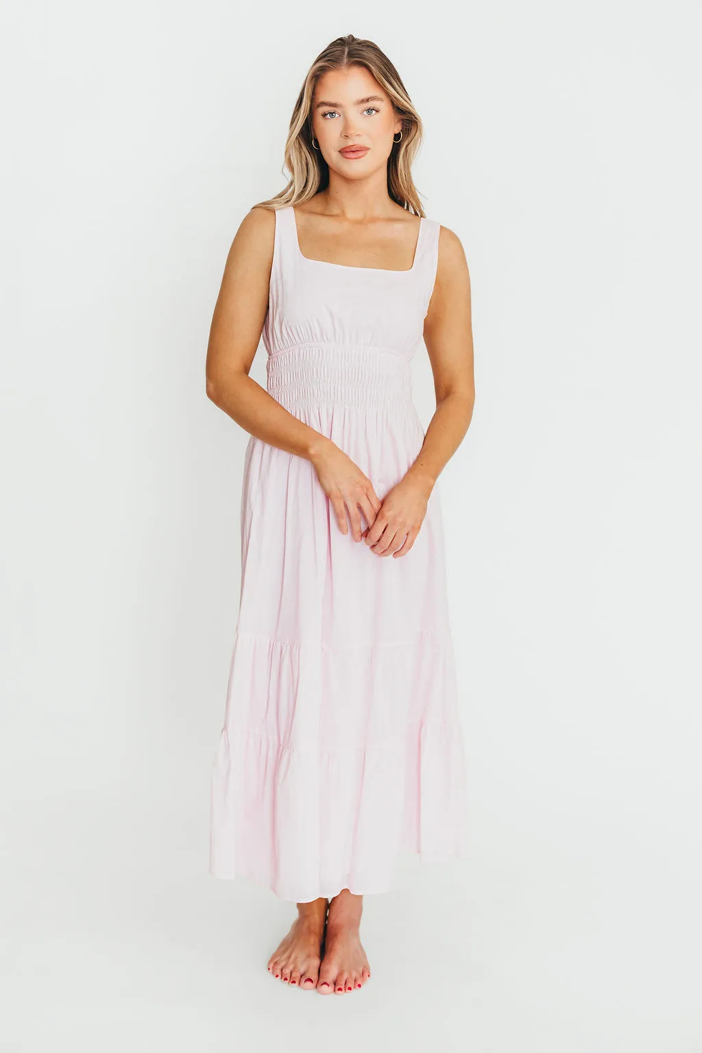 Victoria 100% Cotton Smocked Waist Midi Dress in Light Pink sold by Worth Collective product image thumbnail 4
