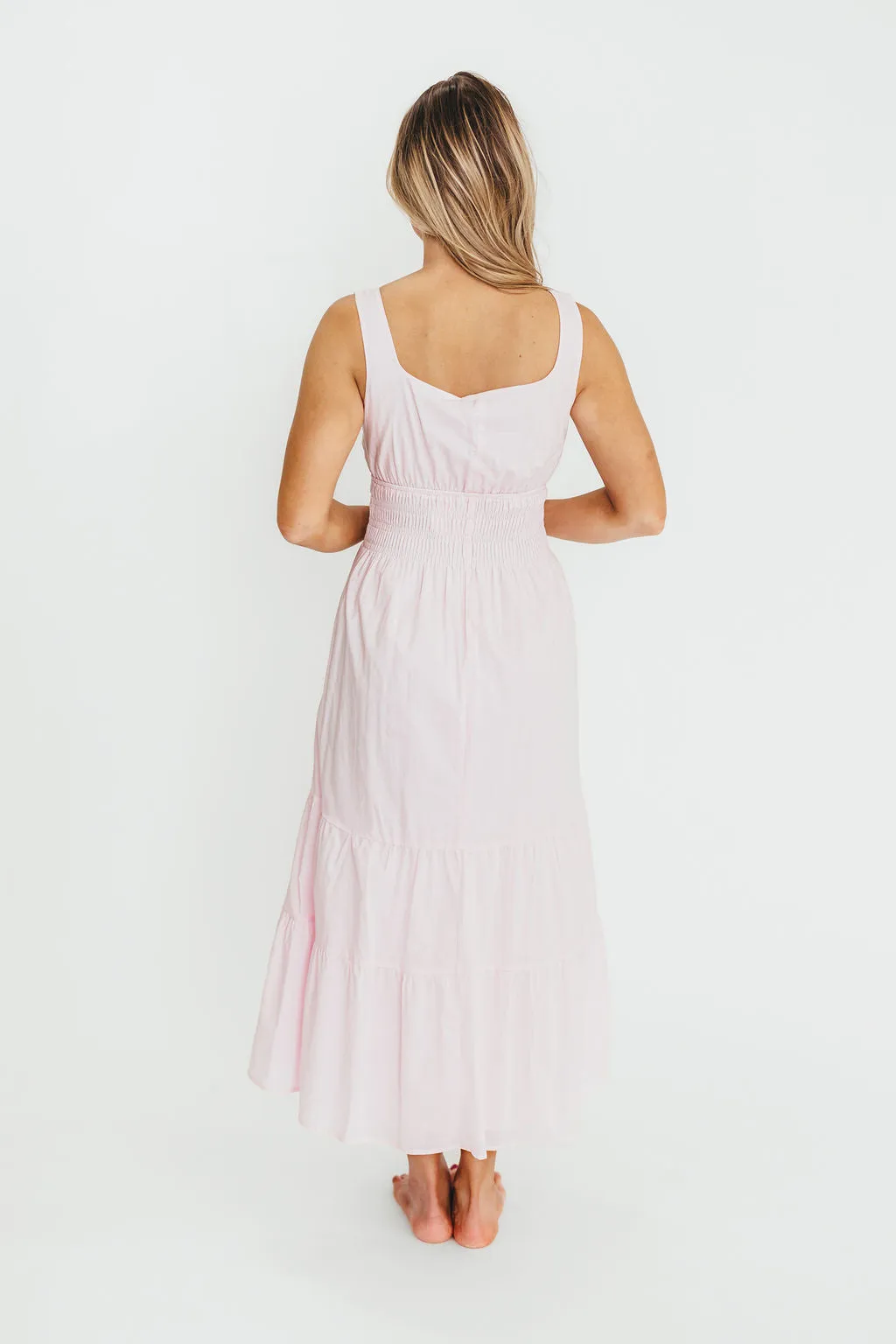 Victoria 100% Cotton Smocked Waist Midi Dress in Light Pink sold by Worth Collective product image thumbnail 5