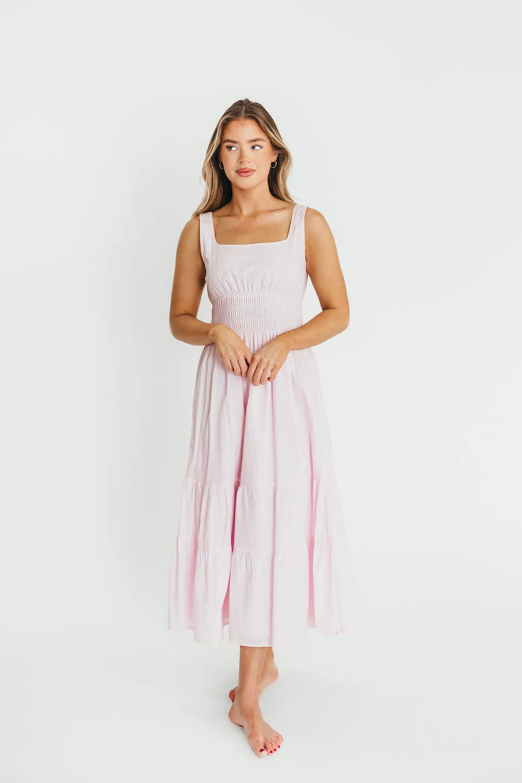 Victoria 100% Cotton Smocked Waist Midi Dress in Light Pink sold by Worth Collective product image thumbnail 2