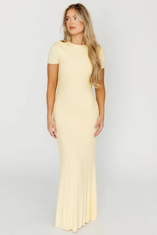 The Charlie Ribbed Maxi Dress in Butter Yellow - Bump Friendly sold by Worth Collective