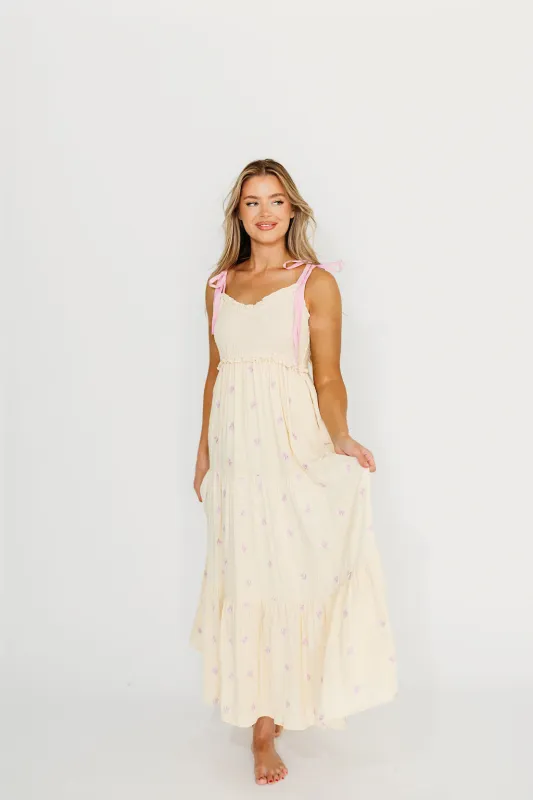 Kiana 100% Cotton Smocked Embroidered Gauze Maxi in Creme sold by Worth Collective