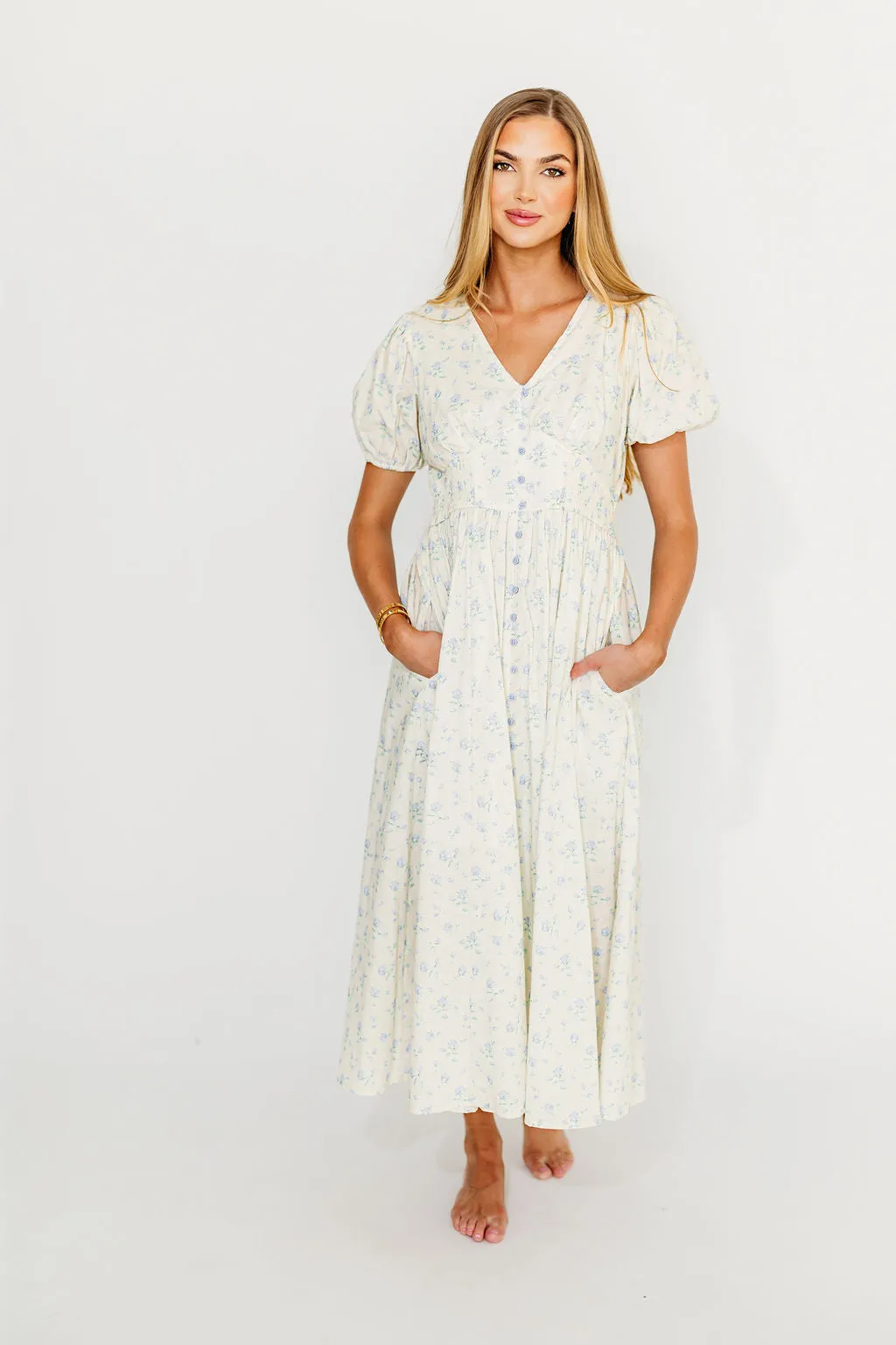 Kylee 100% Cotton Floral Maxi Dress in French Blue sold by Worth Collective product image thumbnail 3