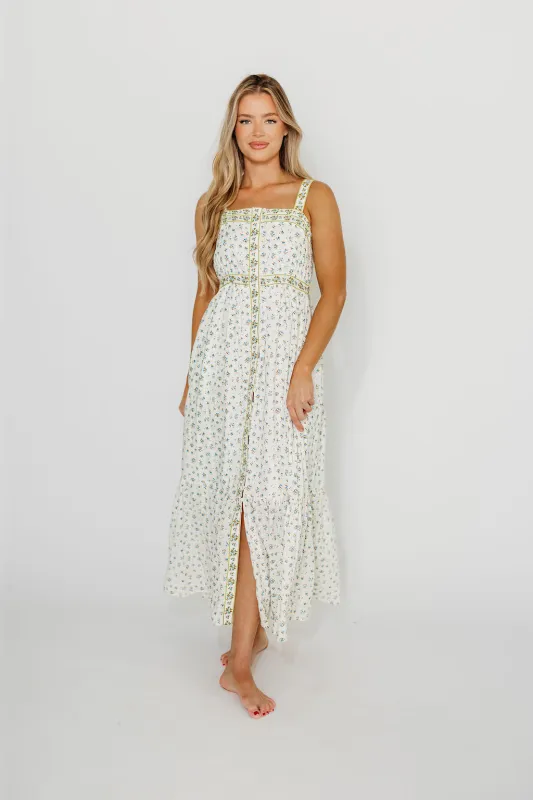 Kenna Floral Embroidered Maxi In French Blue sold by Worth Collective