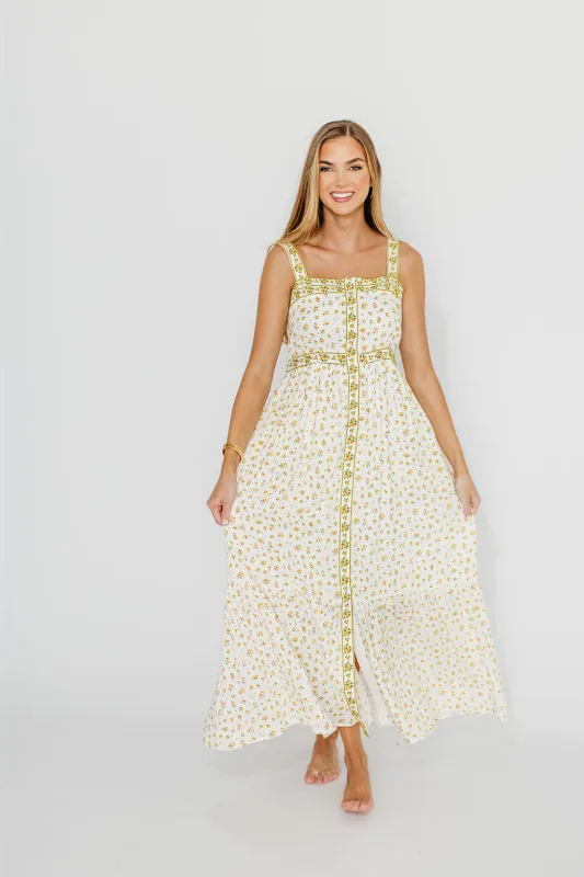 Kenna Cotton Floral Embroidered Maxi In Daffodil sold by Worth Collective
