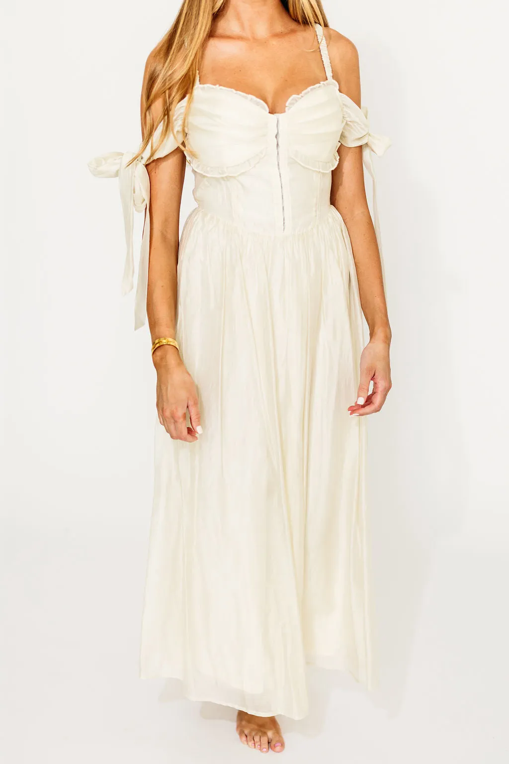 Paulina Sleeveless Sweetheart Midi Dress in Ecru sold by Worth Collective product image thumbnail 5