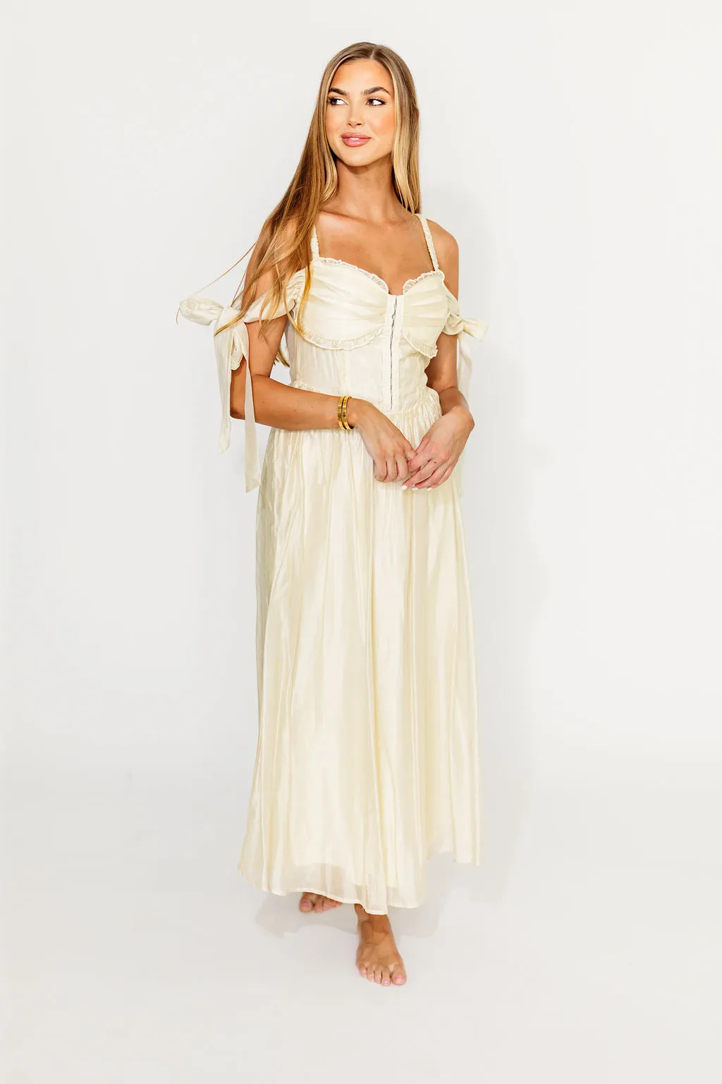 Paulina Sleeveless Sweetheart Midi Dress in Ecru sold by Worth Collective product image thumbnail 4