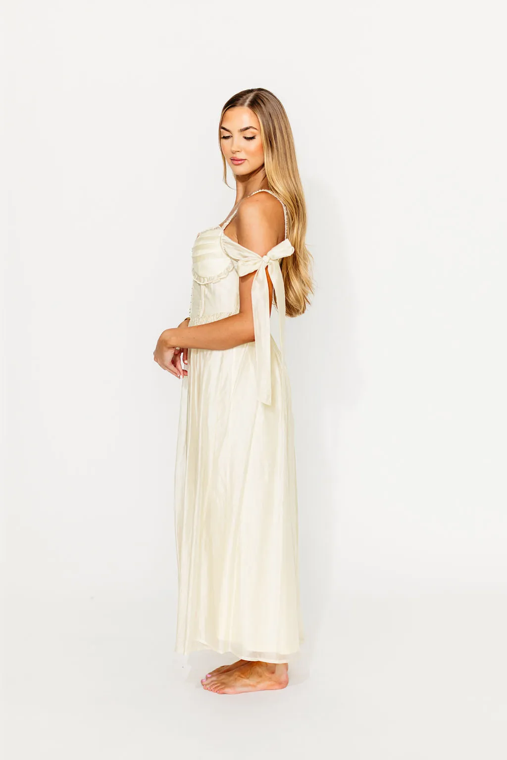 Paulina Sleeveless Sweetheart Midi Dress in Ecru sold by Worth Collective product image thumbnail 2