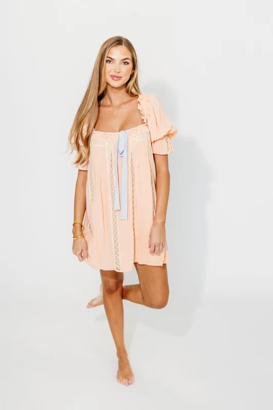 Heirloom Mini Dress in Peach Nectar sold by Worth Collective