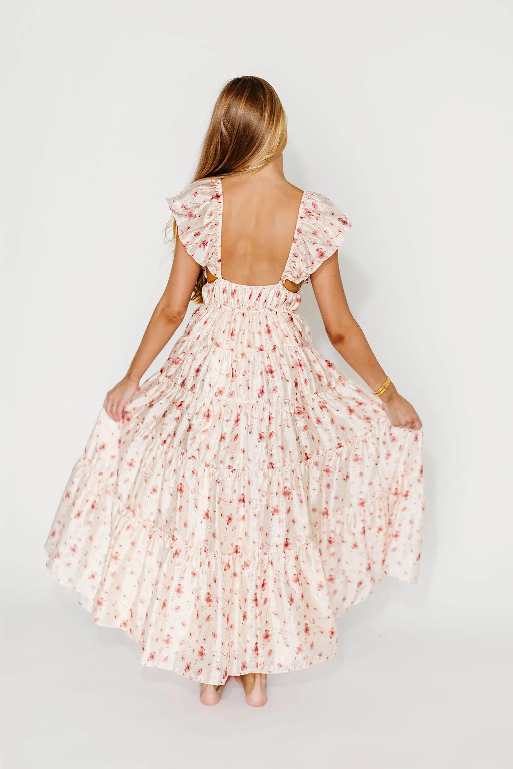 Enchanted Floral & Gingham Ruffled Maxi Dress in Pink Rose sold by Worth Collective product image thumbnail 5
