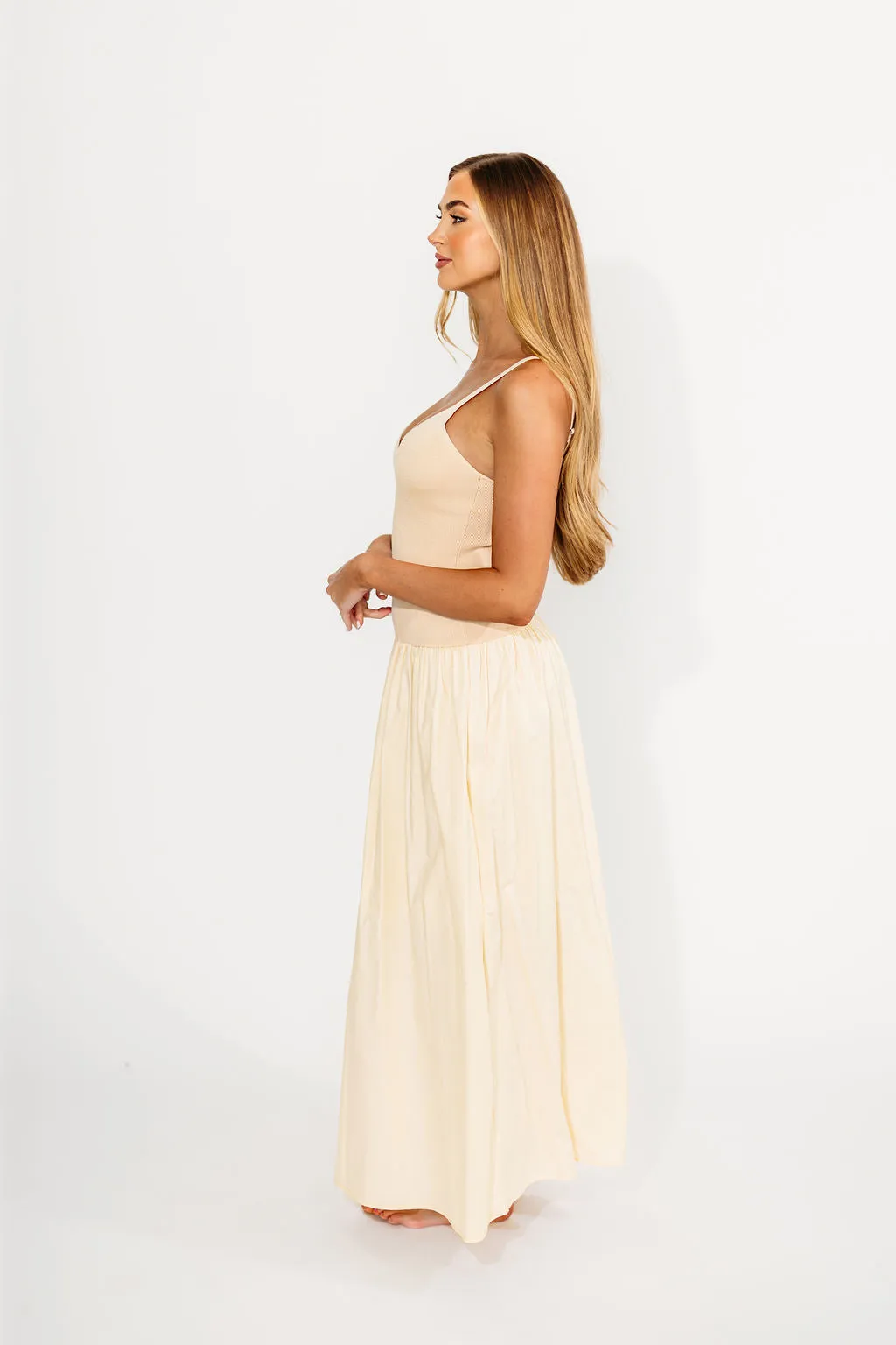 Gaby V-Neck Mixed Media Maxi Dress in Cream *Final-Sale* sold by Worth Collective product image thumbnail 4