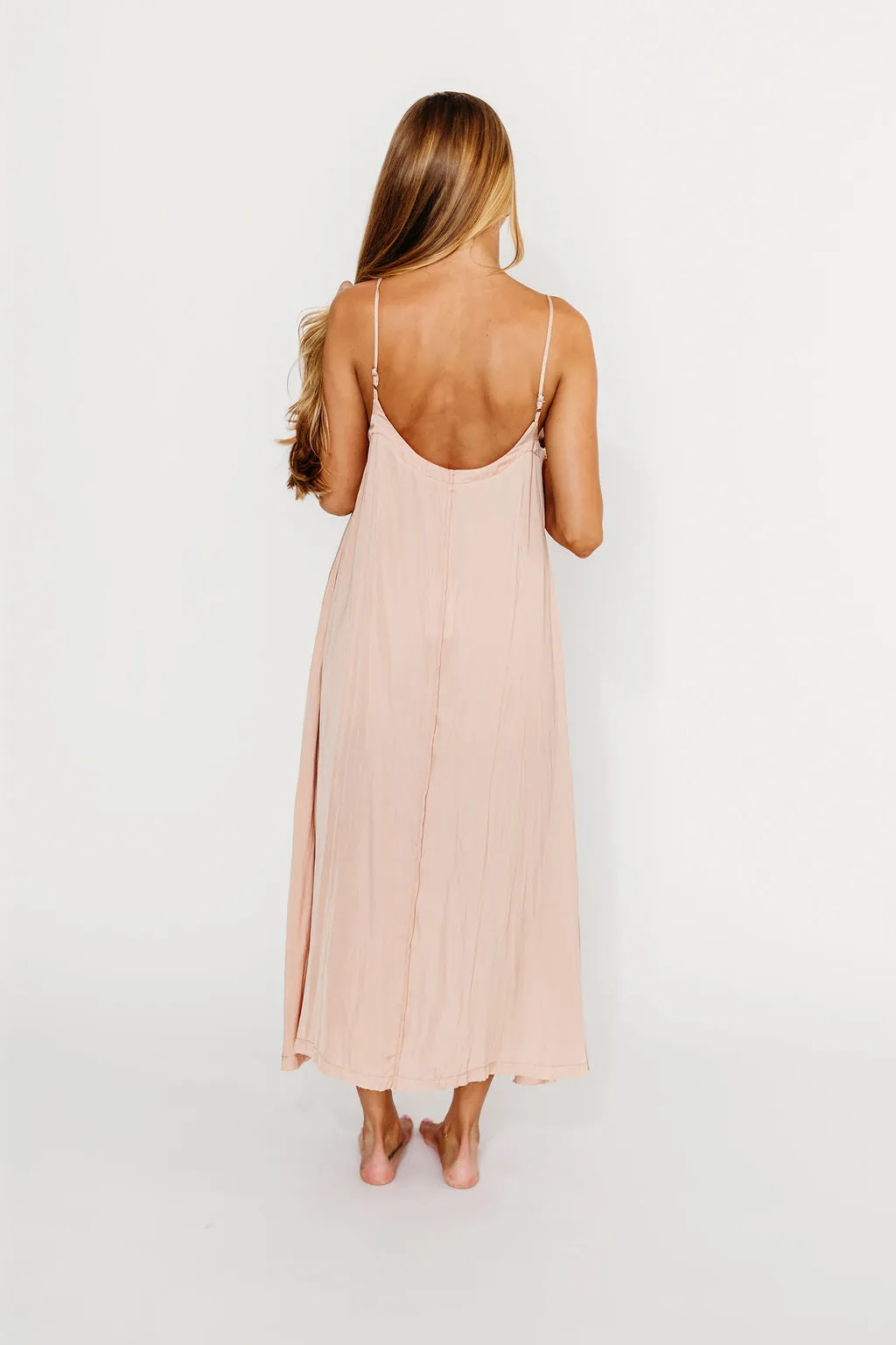 Ensley Satin Tent Maxi Dress in Pink Clay sold by Worth Collective product image thumbnail 5