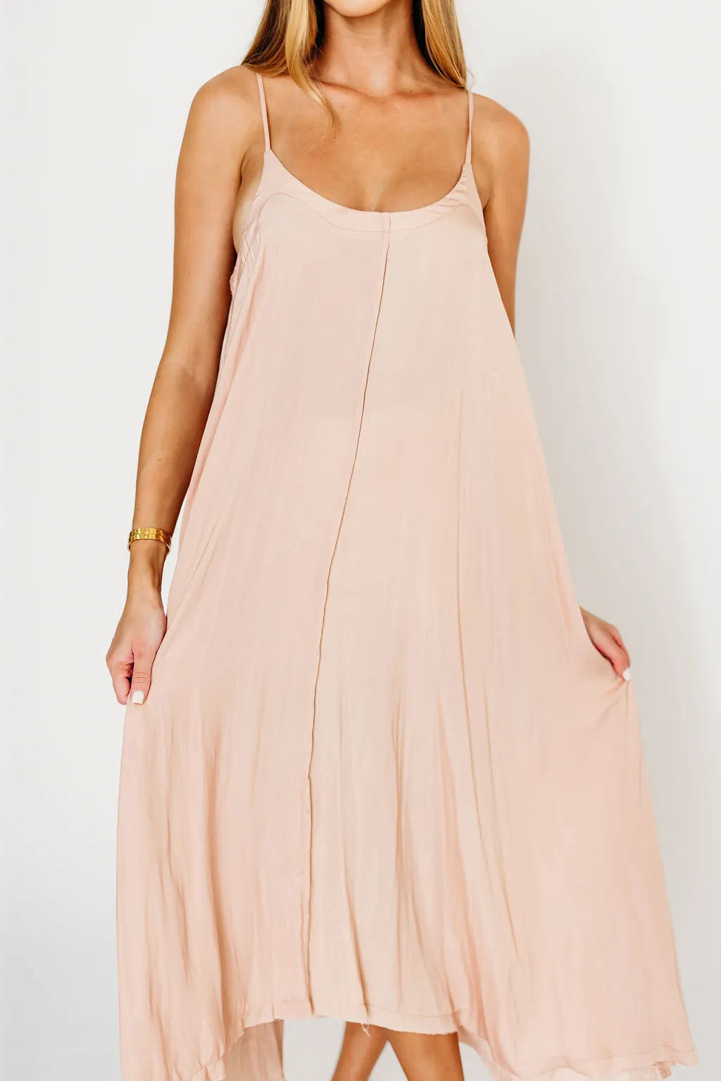 Ensley Satin Tent Maxi Dress in Pink Clay sold by Worth Collective product image thumbnail 3