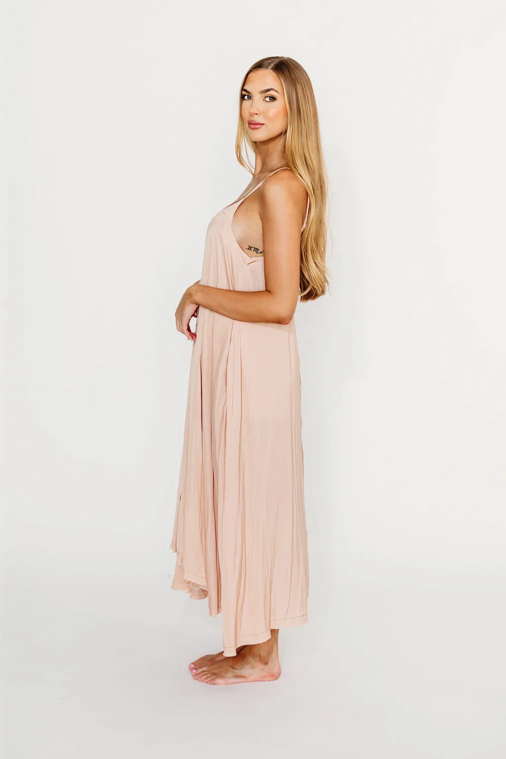 Ensley Satin Tent Maxi Dress in Pink Clay sold by Worth Collective product image thumbnail 4
