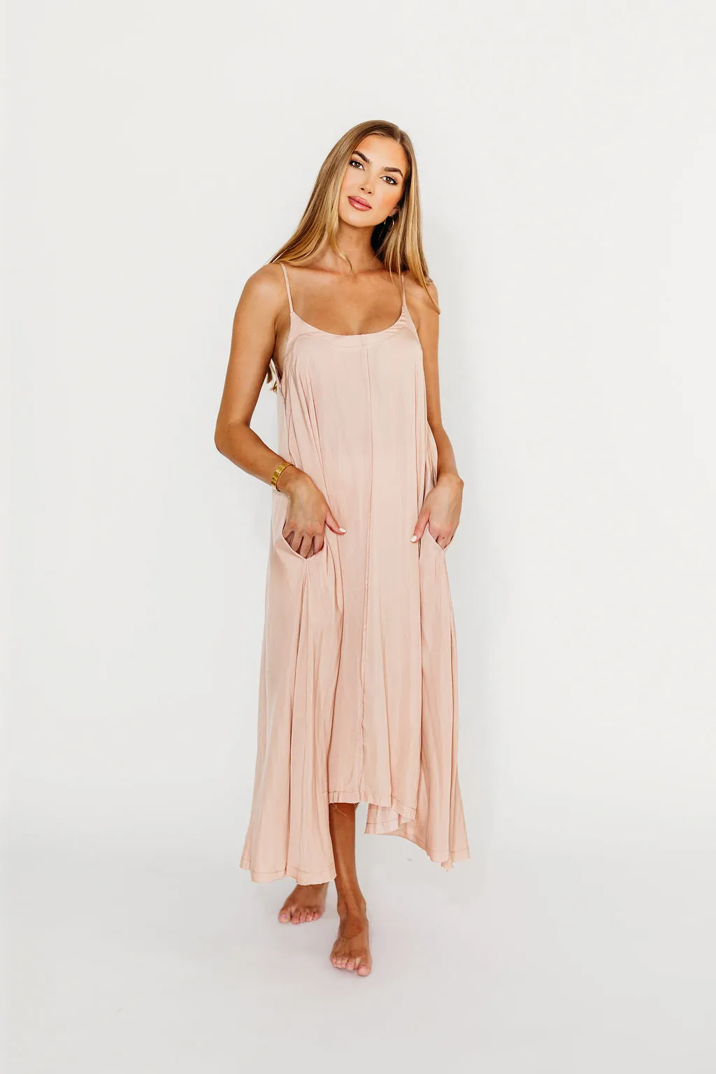 Ensley Satin Tent Maxi Dress in Pink Clay sold by Worth Collective product image thumbnail 2