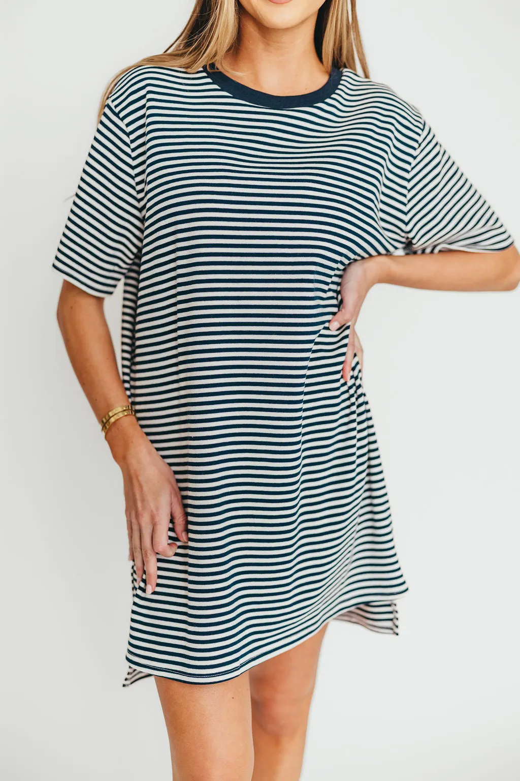 Sonny T-Shirt Dress in Navy/White Stripe sold by Worth Collective product image thumbnail 5