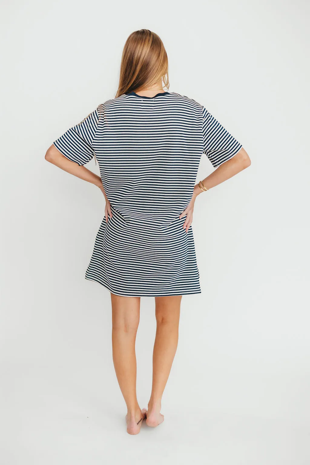 Sonny T-Shirt Dress in Navy/White Stripe sold by Worth Collective product image thumbnail 4