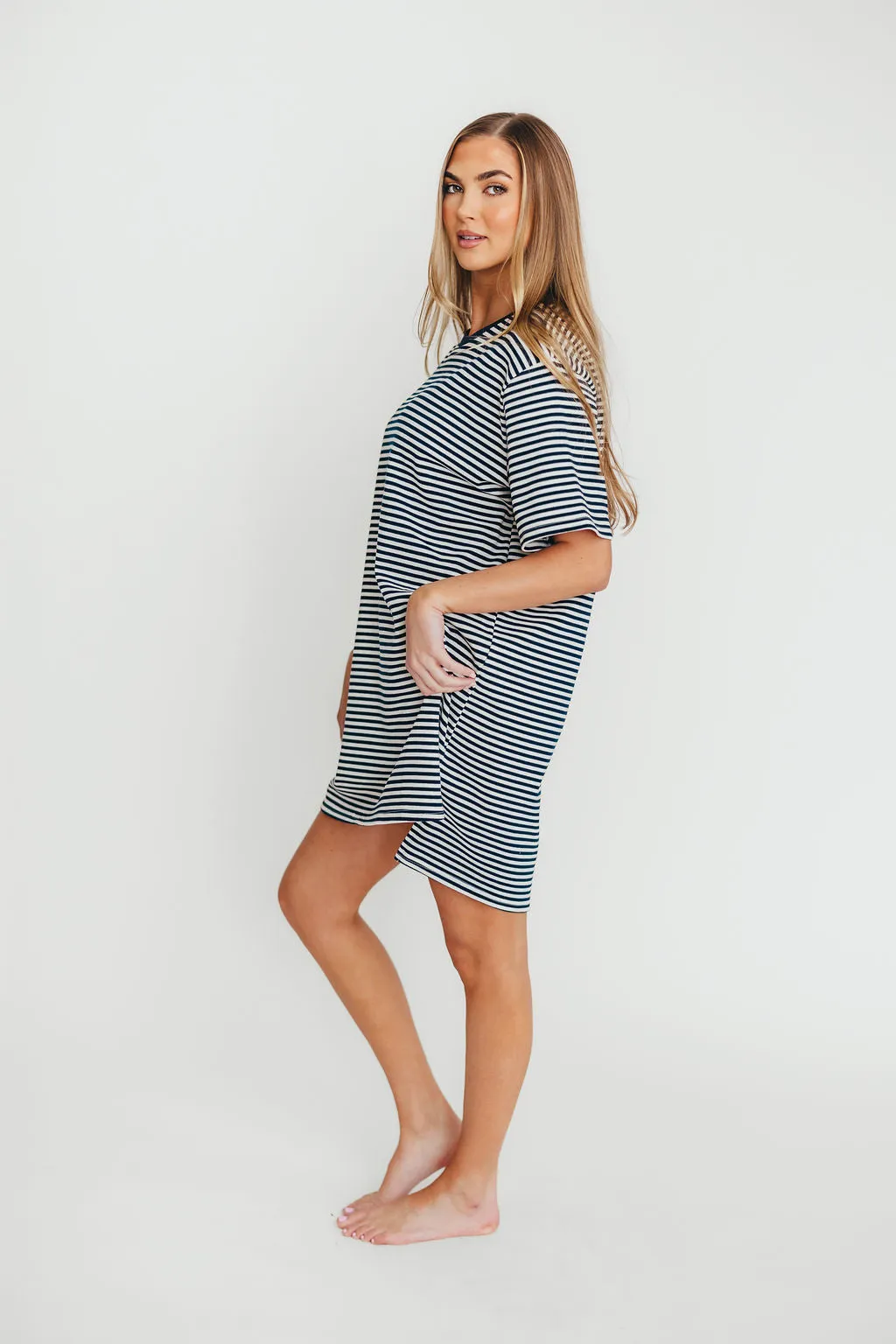 Sonny T-Shirt Dress in Navy/White Stripe sold by Worth Collective product image thumbnail 3