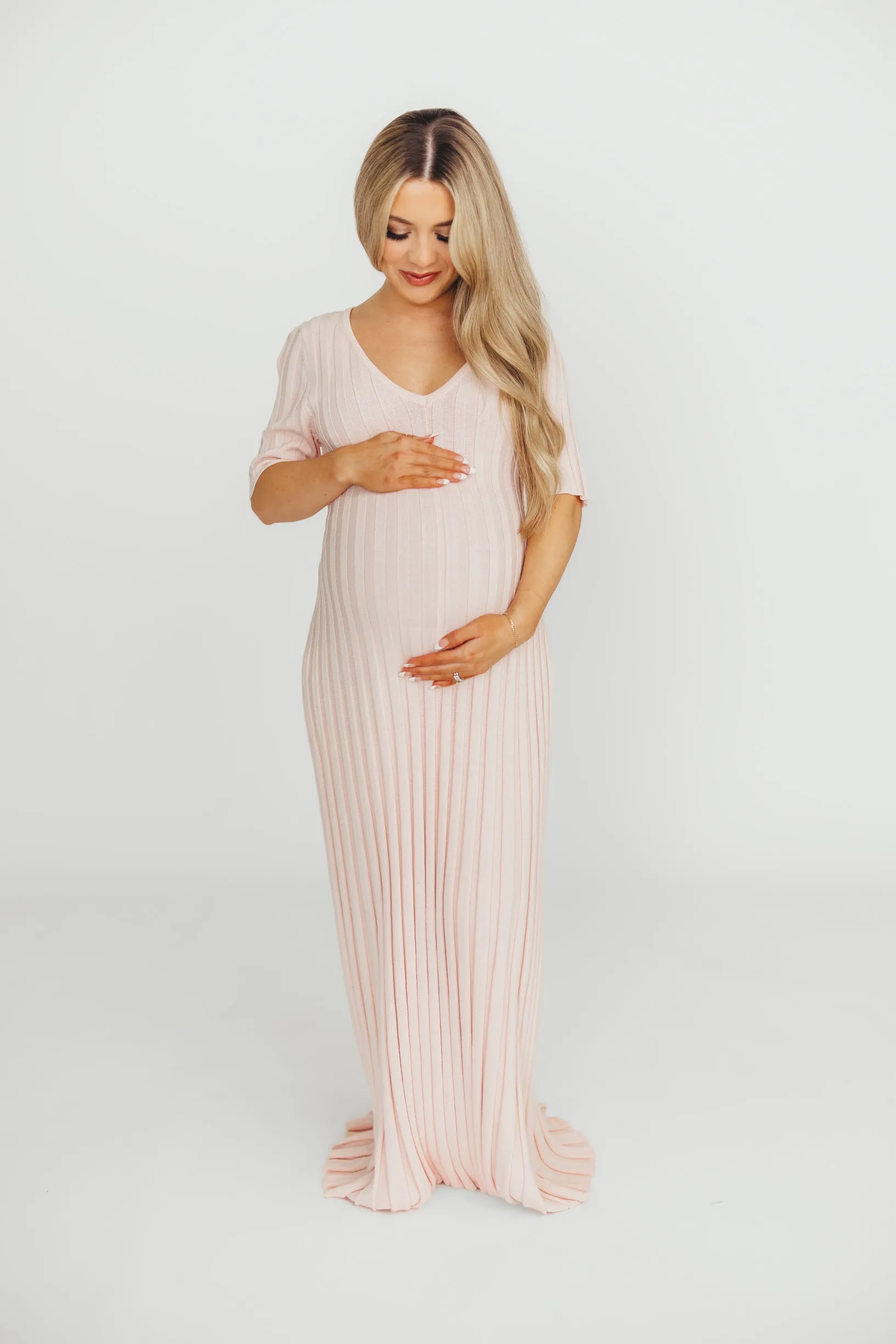Oakley Ribbed Maxi Dress in Light Pink - Bump Friendly *Final-Sale* sold by Worth Collective product image thumbnail 3
