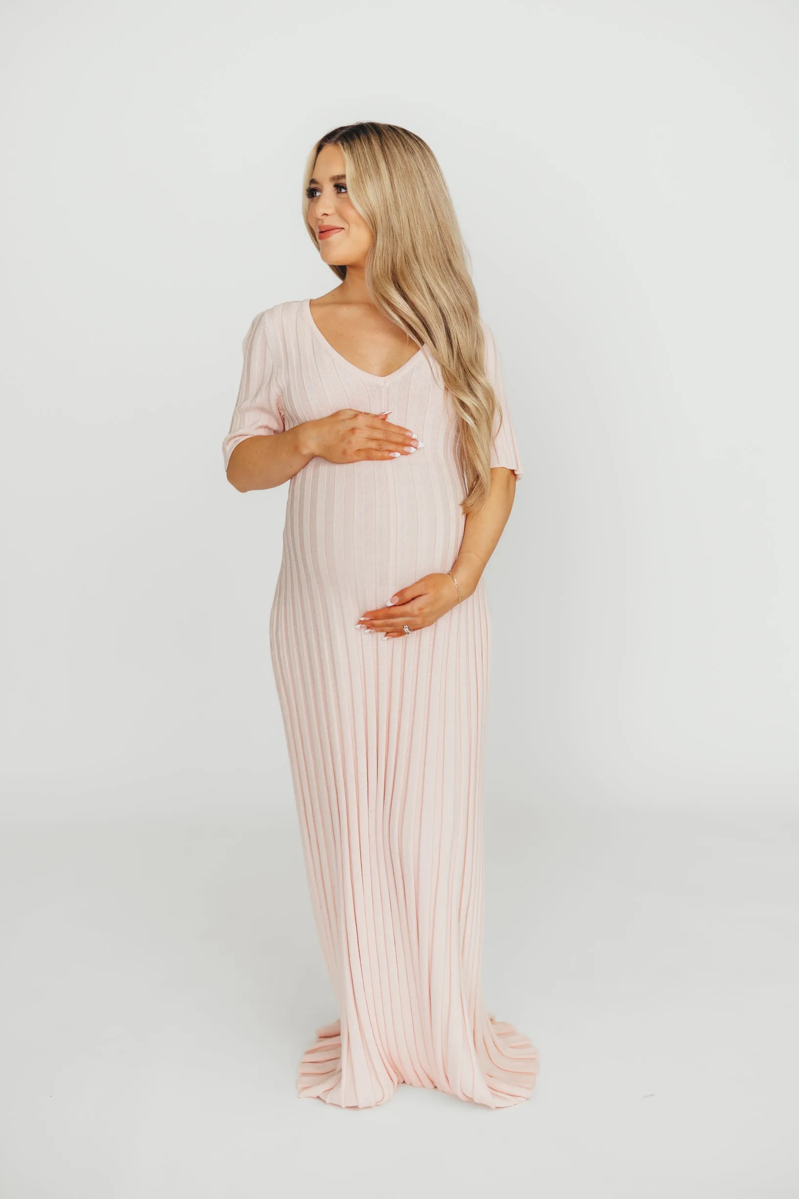 Oakley Ribbed Maxi Dress in Light Pink - Bump Friendly *Final-Sale* sold by Worth Collective product image thumbnail 4