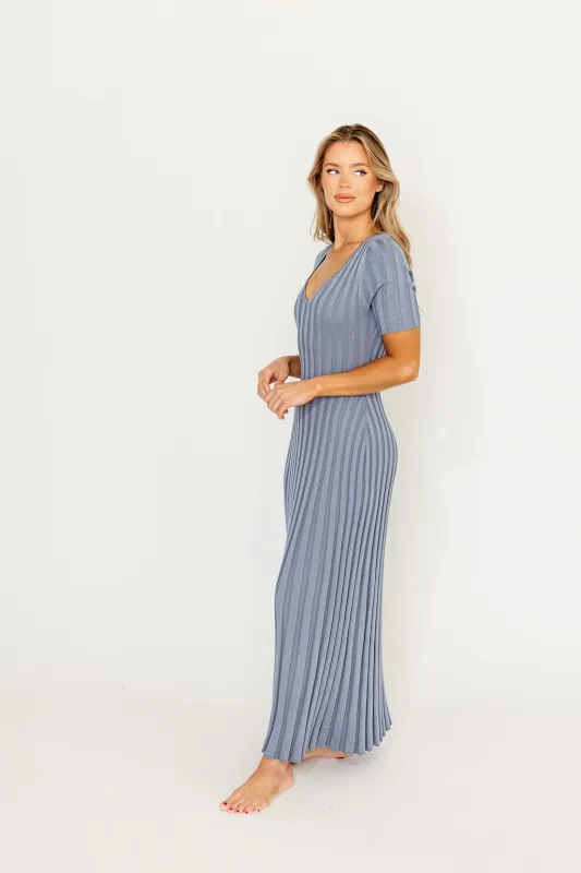 Oakley Ribbed Maxi Dress in Dusty Blue - Bump Friendly *Final-Sale* sold by Worth Collective
