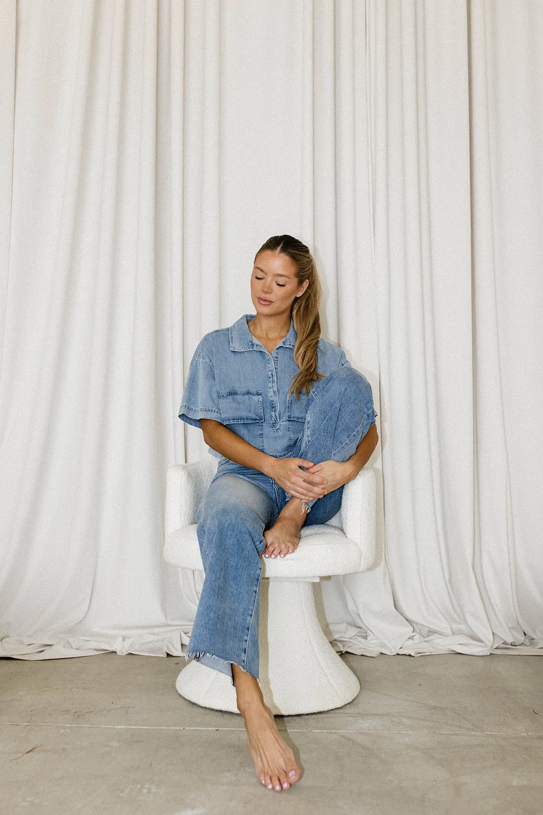 Carla 100% Cotton Chambray Cropped Shirt sold by Worth Collective product image thumbnail 2