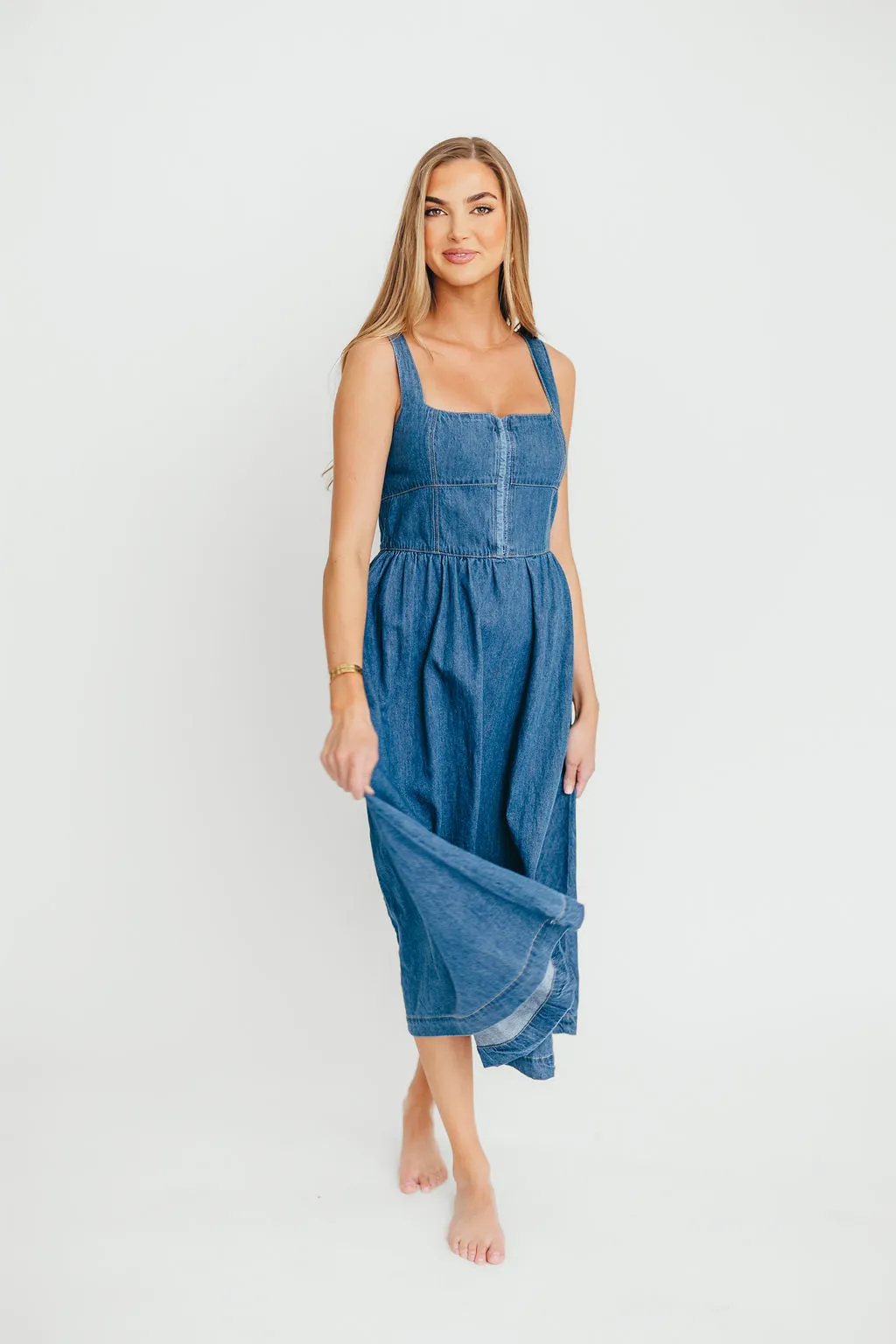 Frankie 100% Cotton Bustier Midi Dress in Denim sold by Worth Collective product image thumbnail 5