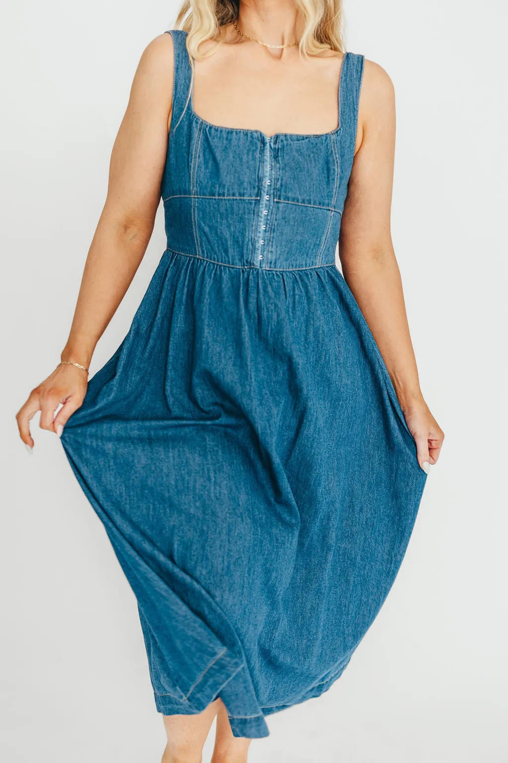 Frankie 100% Cotton Bustier Midi Dress in Denim sold by Worth Collective product image thumbnail 4
