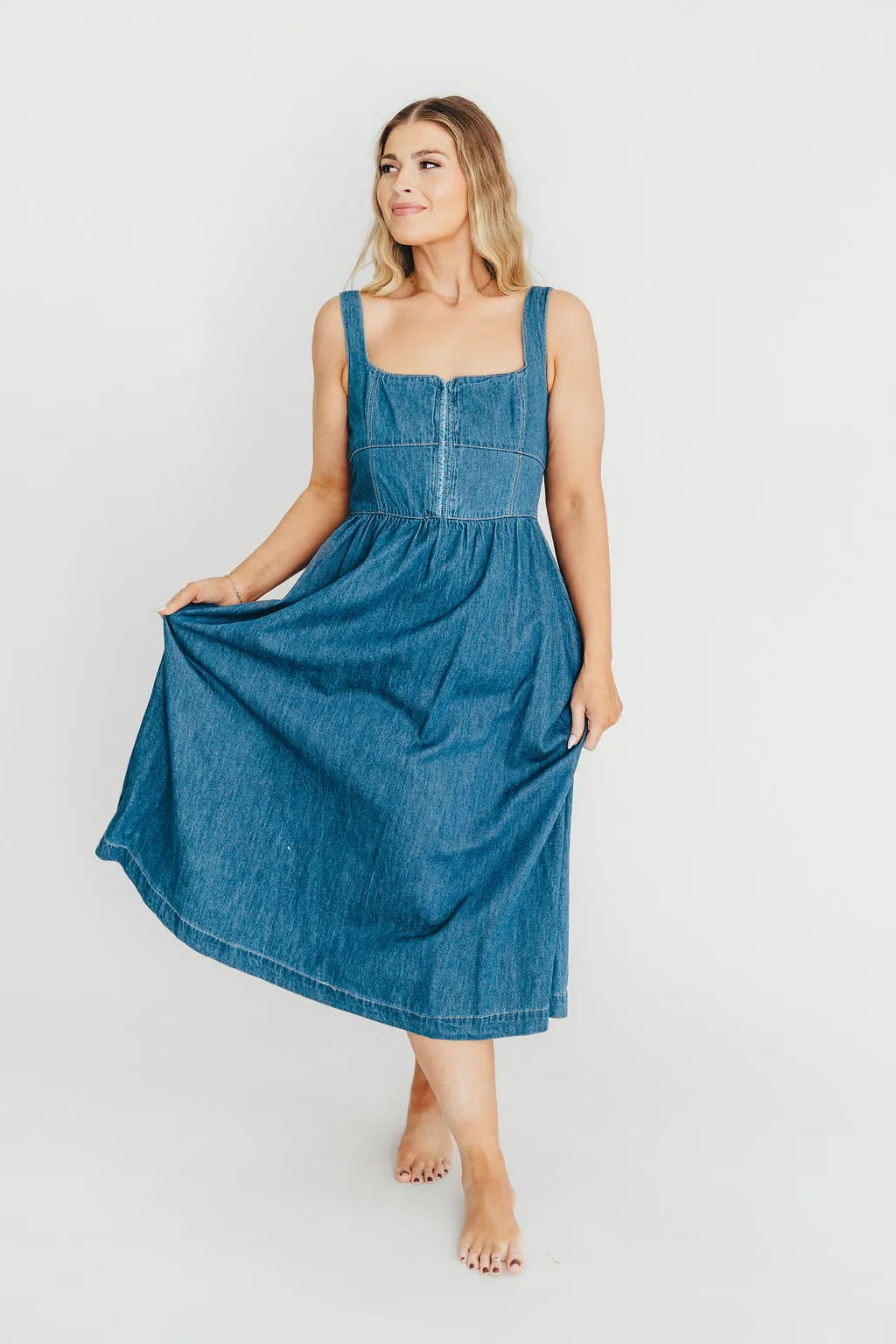 Frankie 100% Cotton Bustier Midi Dress in Denim sold by Worth Collective product image thumbnail 3