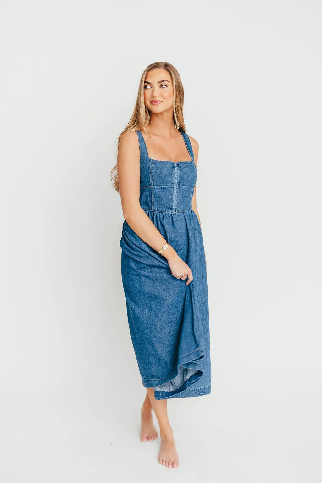 Frankie 100% Cotton Bustier Midi Dress in Denim sold by Worth Collective product image thumbnail 2