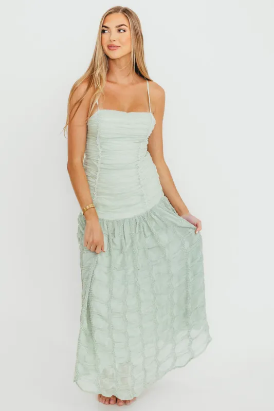 Rosie Ruched Maxi Dress in Mint sold by Worth Collective