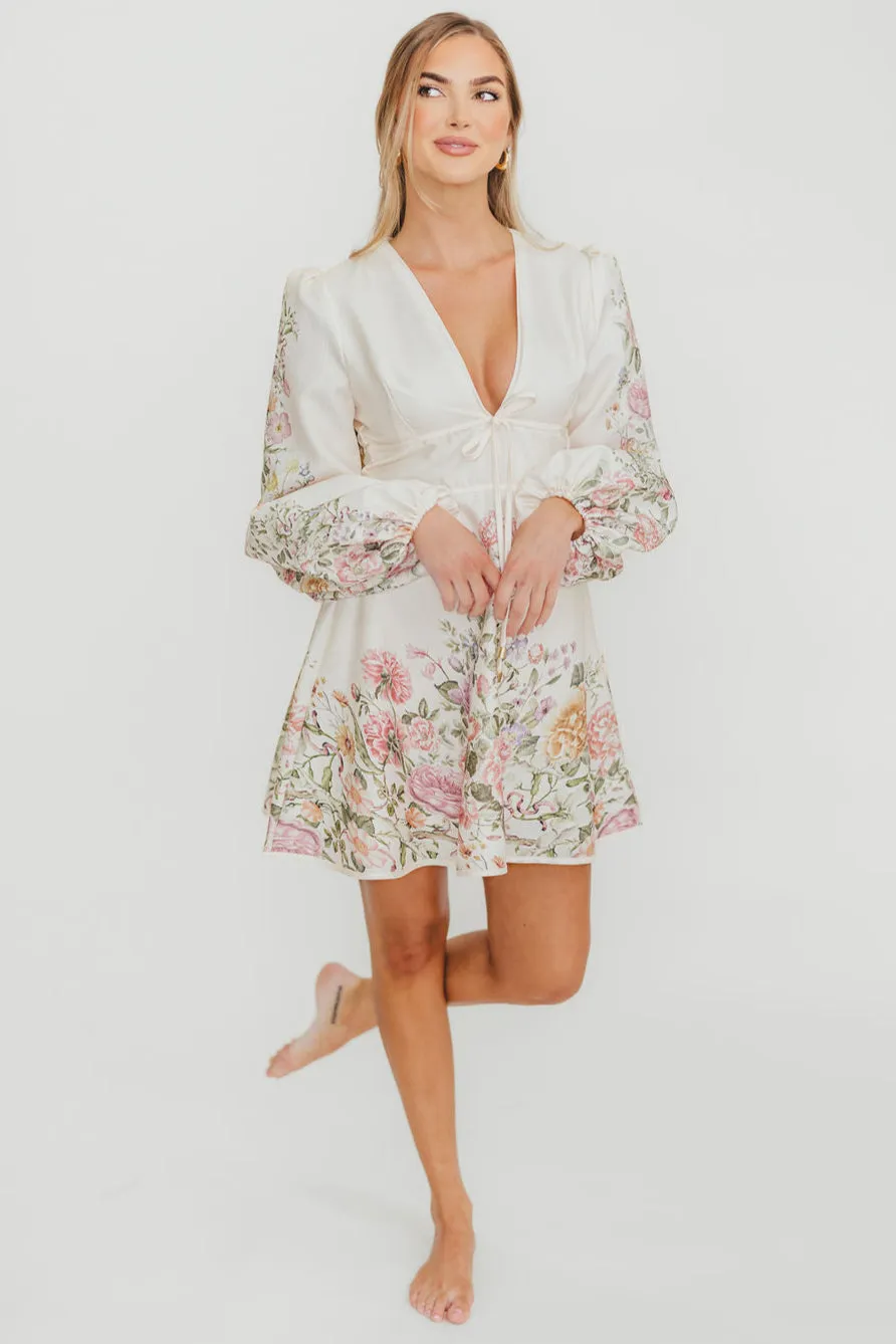 Luciana Long Sleeve Mini Dress in Cream Floral sold by Worth Collective