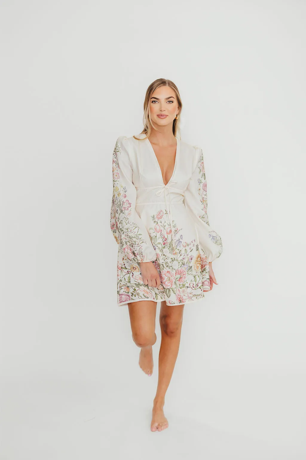 Luciana Long Sleeve Mini Dress in Cream Floral sold by Worth Collective product image thumbnail 5