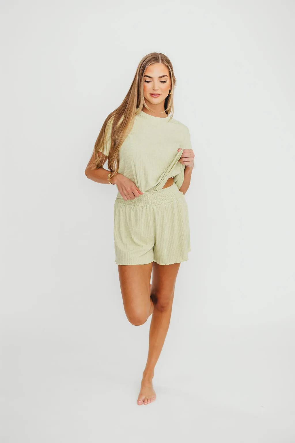 Tibby Wide Rib Knit Short Sleeve Top in Melon sold by Worth Collective
