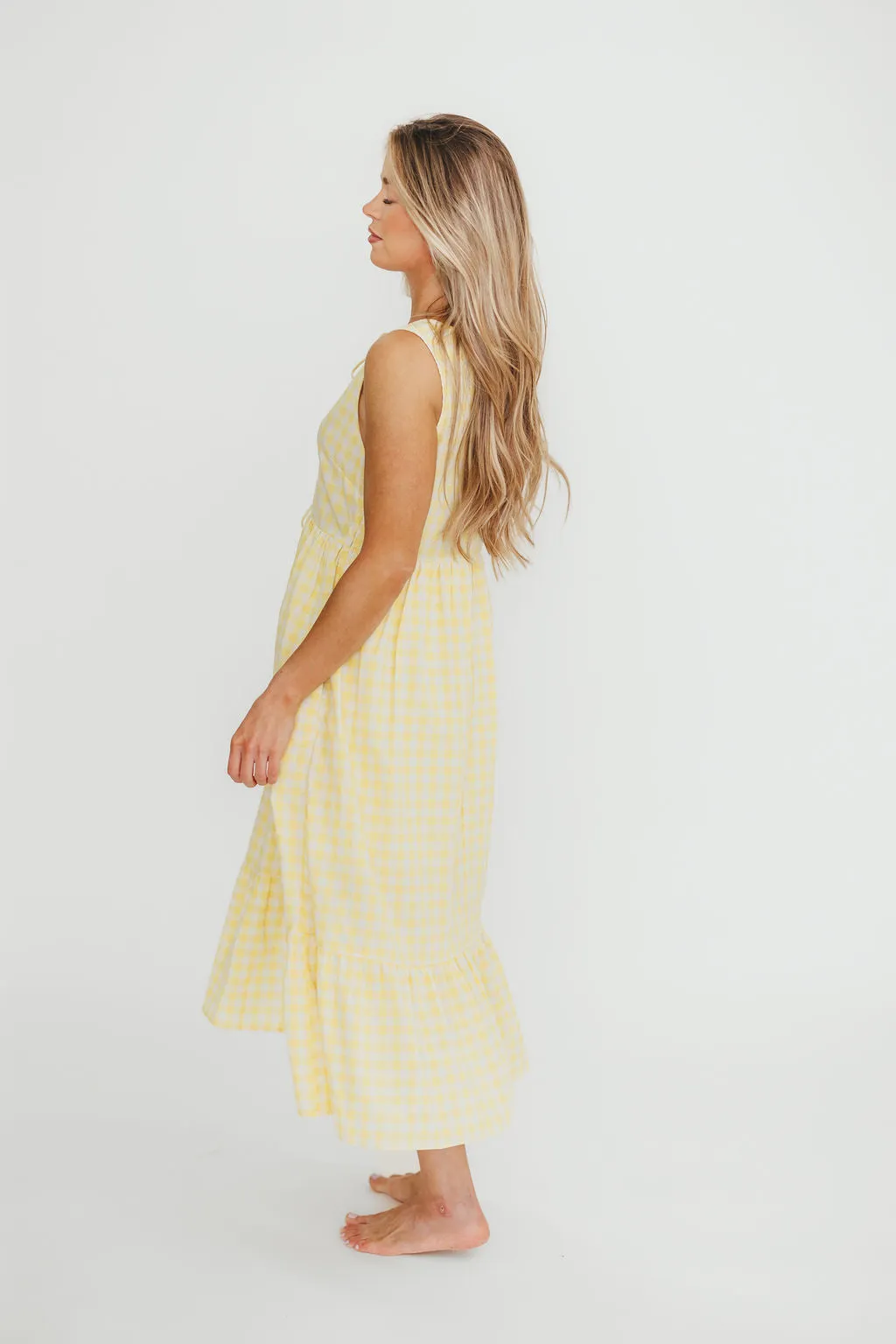 Alana Gingham Ribbon Detail Midi Dress in Butter sold by Worth Collective product image thumbnail 5