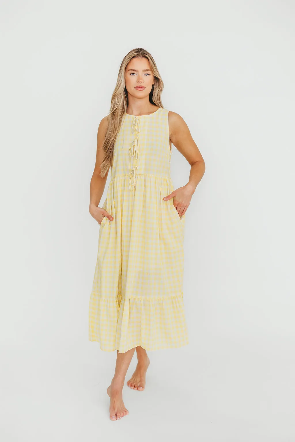 Alana Gingham Ribbon Detail Midi Dress in Butter sold by Worth Collective product image thumbnail 2