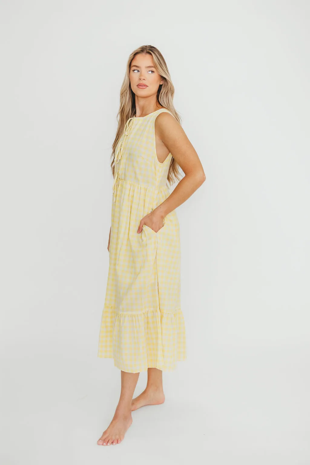 Alana Gingham Ribbon Detail Midi Dress in Butter sold by Worth Collective product image thumbnail 3