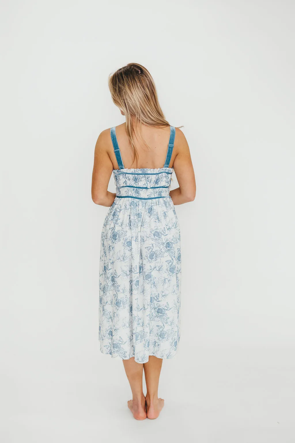 Olsen Midi Dress in Blue/White sold by Worth Collective product image thumbnail 5
