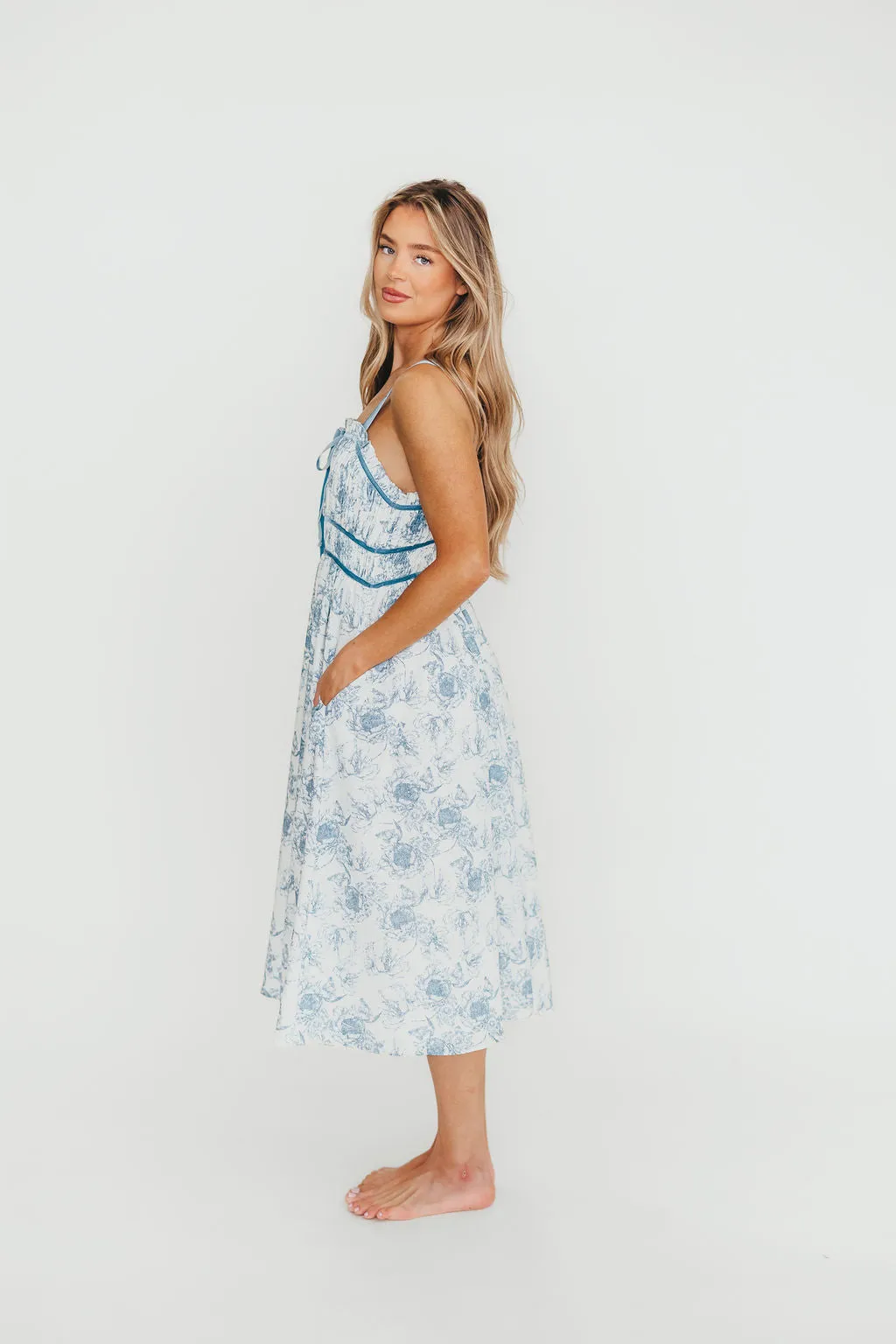 Olsen Midi Dress in Blue/White sold by Worth Collective product image thumbnail 3
