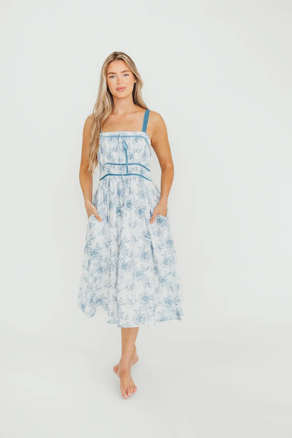 Olsen Midi Dress in Blue/White sold by Worth Collective product image thumbnail 2