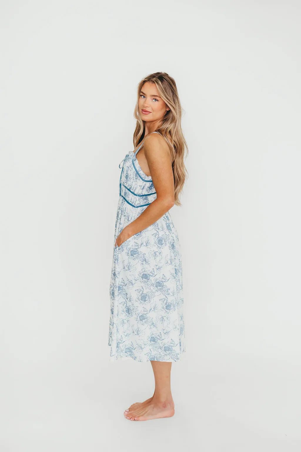 Olsen Midi Dress in Blue/White sold by Worth Collective product image thumbnail 4