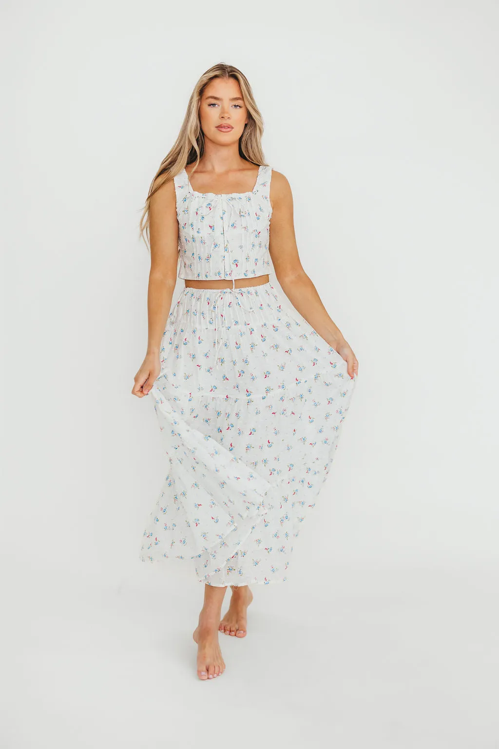 Florence 100% Cotton Corset Top & Skirt Set in White Floral sold by Worth Collective product image thumbnail 3
