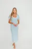 Mary Kate Bow Shoulder Sweater Maxi Dress in Sky/White sold by Worth Collective