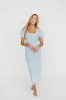 Mary Kate Bow Shoulder Sweater Maxi Dress in Sky/White sold by Worth Collective