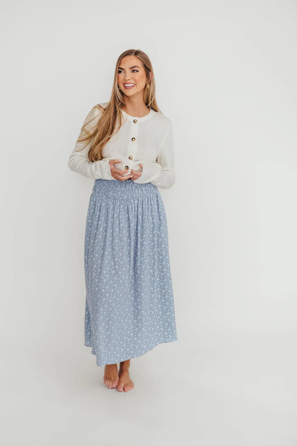 Rayne 100% Cotton Midi Skirt in Indigo sold by Worth Collective