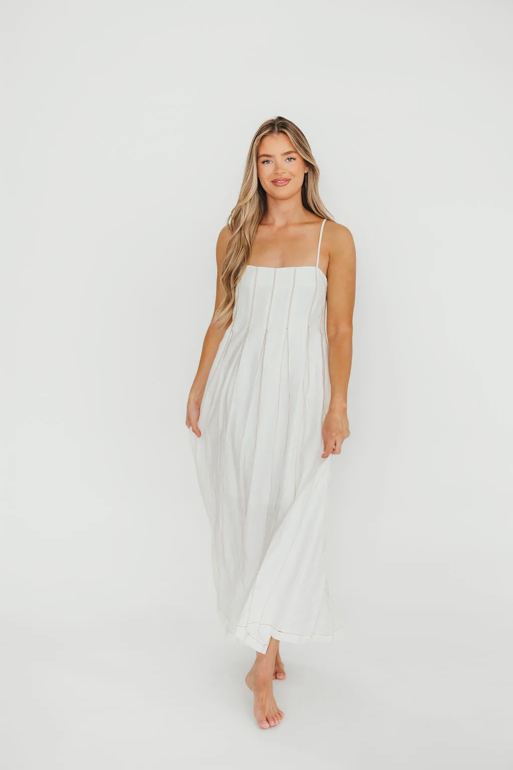 Mei Linen Stitch Maxi Dress in Cream sold by Worth Collective product image thumbnail 2